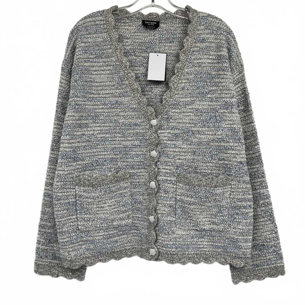 kate spade Silver Blue Tweed Knit Cardigan | Womens M